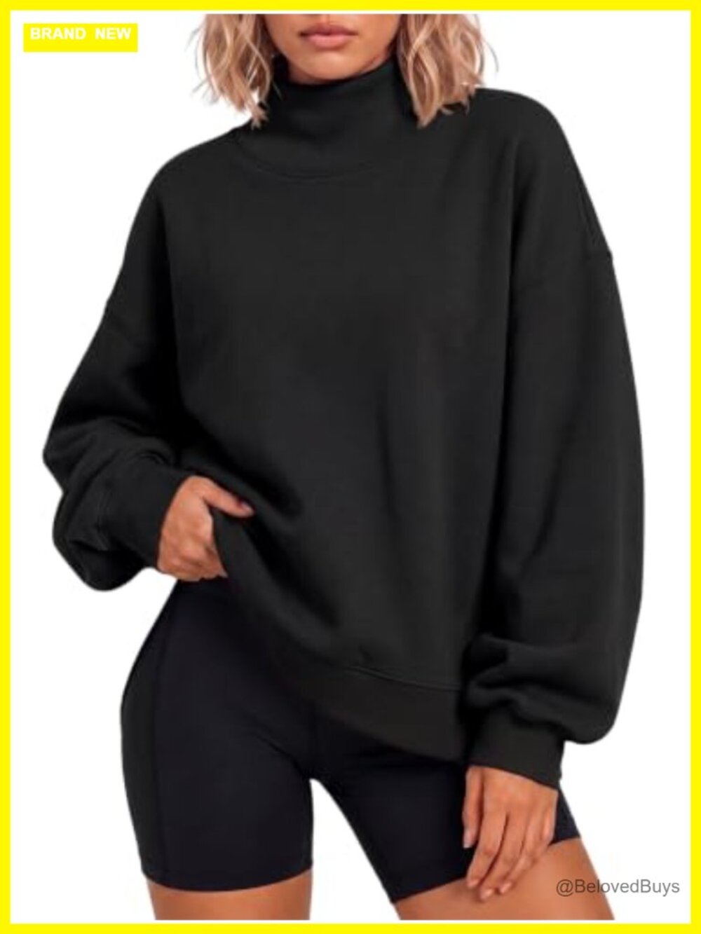 Womens Oversized Sweatshirt Mock Neck Side Slit Pullover Top